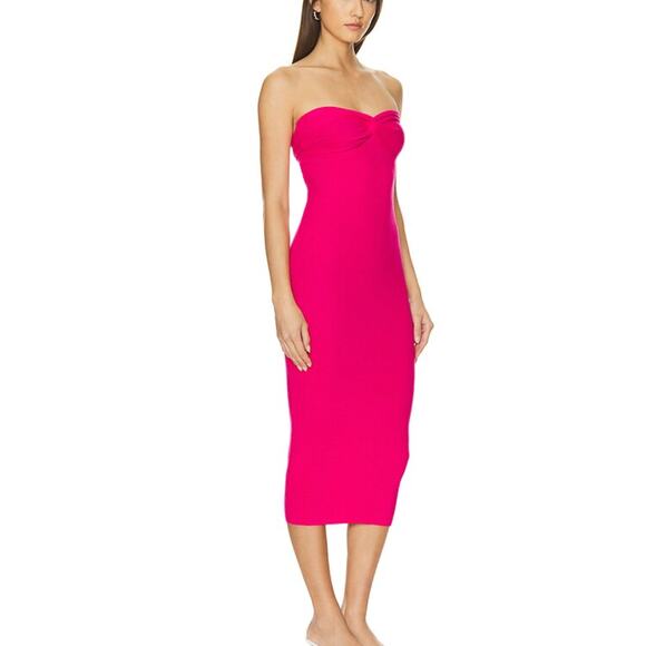 Superdown Pink Strapless Knit Midi Dress MEDIUM Barbie Bodycon Tube Revolve NEW - Picture 2 of 7
